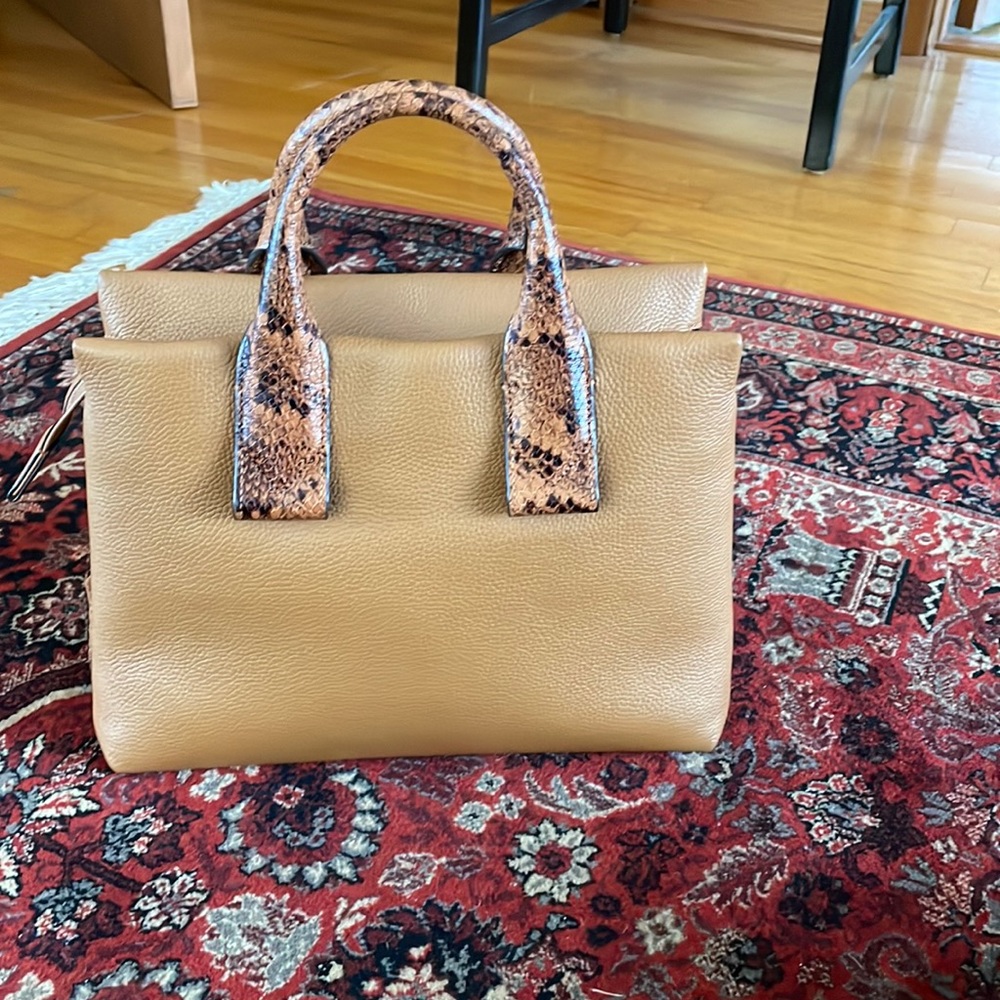 Michael Kors caramel color leather bag with animal print details
